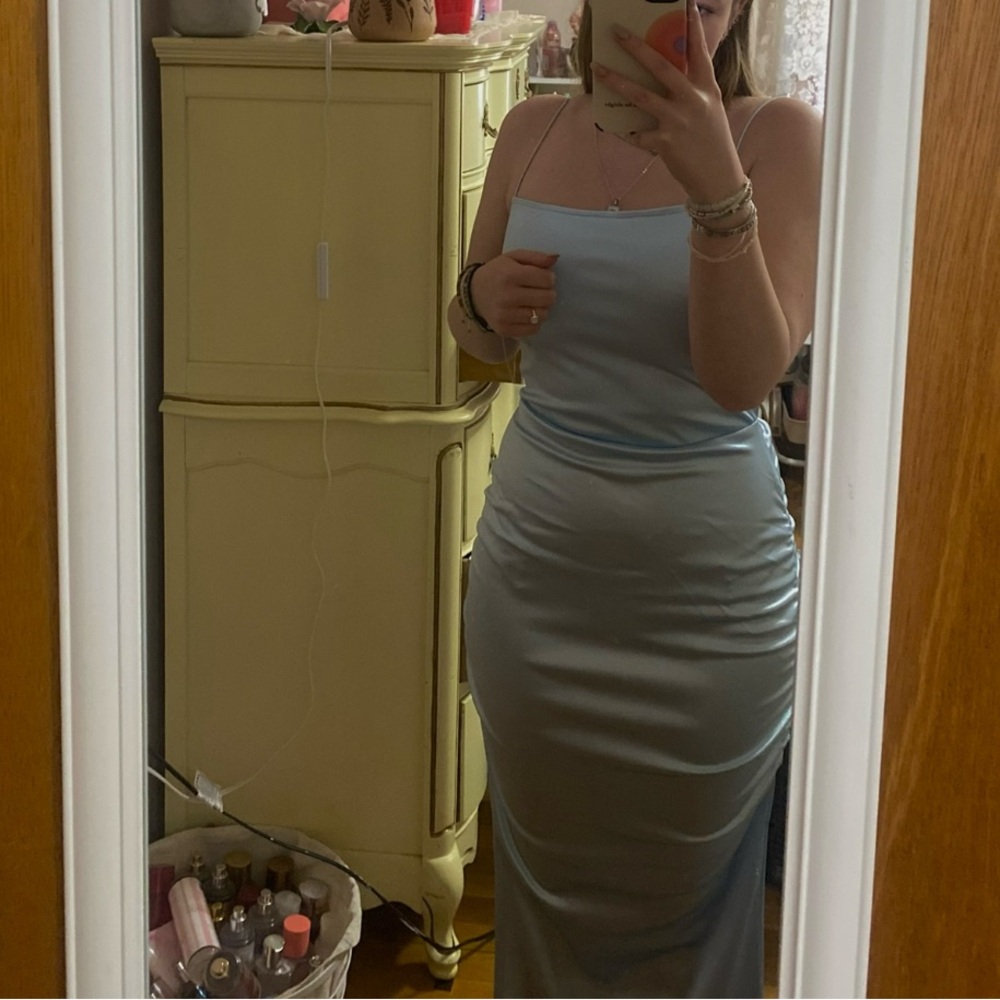 Elegant Light Blue Spaghetti Strap Dress